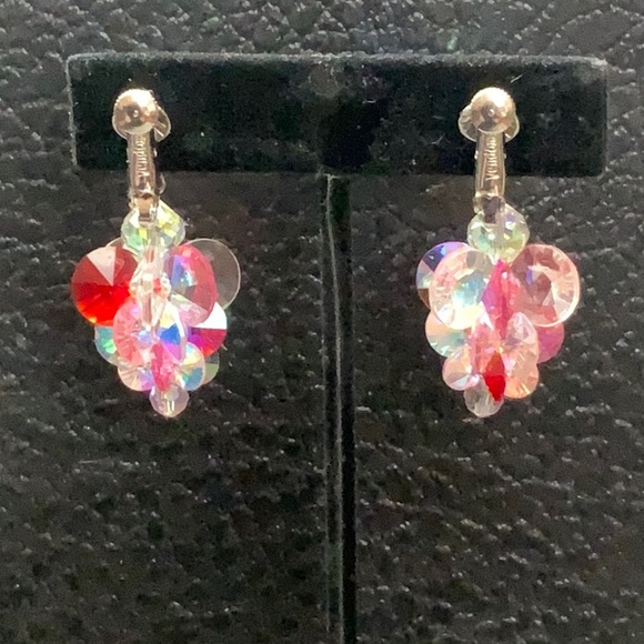 VENDOME BROACH & EARRINGS PINK & CLEAR AURORA BOREALIS CRYSTALS SILVER VINTAGE - Picture 12 of 14